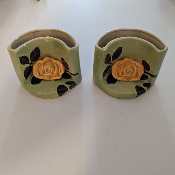 Vintage Floral Planter or Vase Yellow Set of 2 - Picture 2 of 5